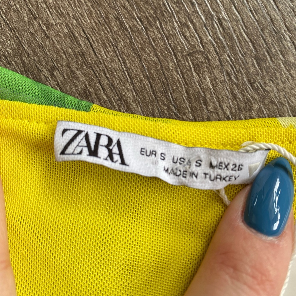 NWT Zara Yellow Floral Print Ruched Tulle Mini Dress - Picture 12 of 16